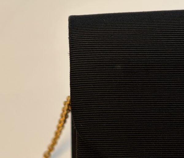 christian dior vintage cd logo black grosgrain shoulder chain clutch bag 1980s