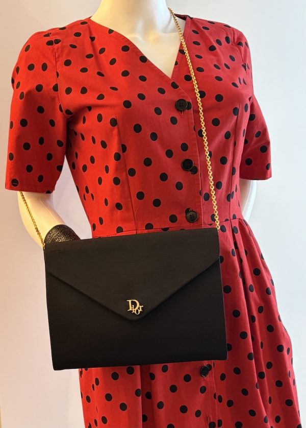 guy laroche 1970 vintage red & black polka dot pleated waist belted dress