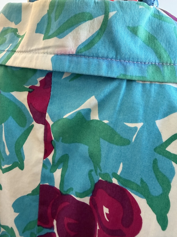 guy laroche vintage double breasted blue tutti fruity floral v shape short jacket c.1980s