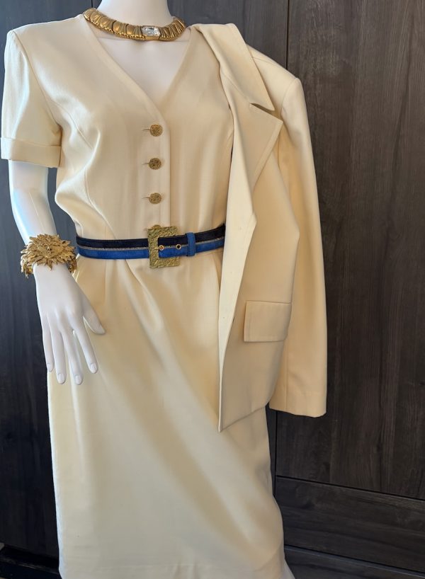 yves saint laurent variation vintage 2 pieces suit jacket & dress off white 1993