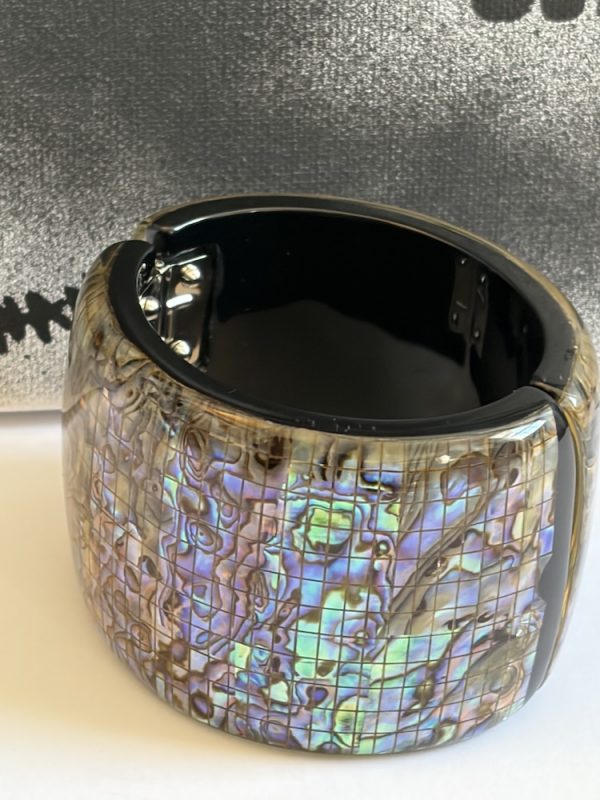 spring 2012 chanel cc logo large iridescent resin cuff bangle bracelet w/box