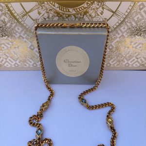 vintage 1980s christian dior long chain necklace with coloured poured glass