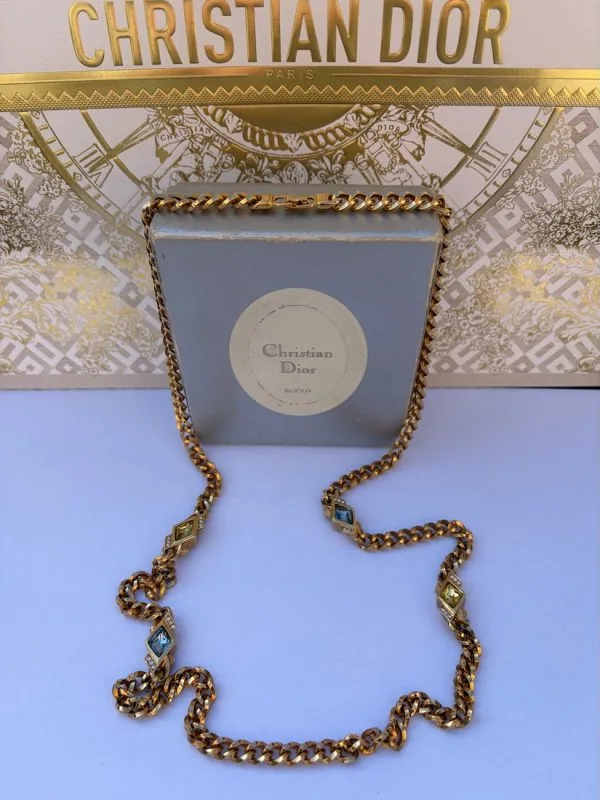VINTAGE 1980s CHRISTIAN DIOR LONG CHAIN NECKLACE WITH COLOURED