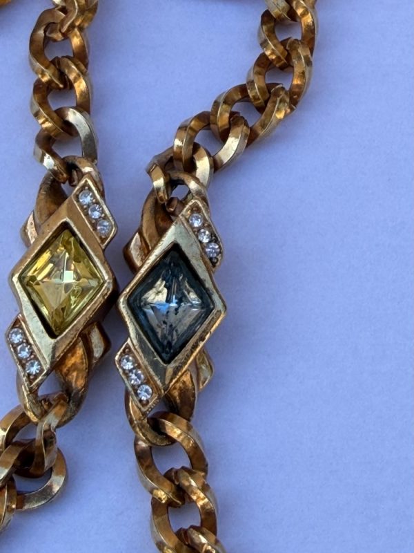 vintage 1980s christian dior long chain necklace with coloured poured glass