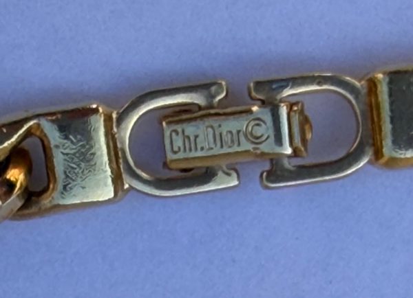 vintage 1980s christian dior long chain necklace with coloured poured glass