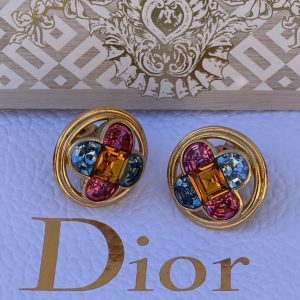 vintage christian dior paris 1980 red blue yellow cabochon glass crystals cross earrings