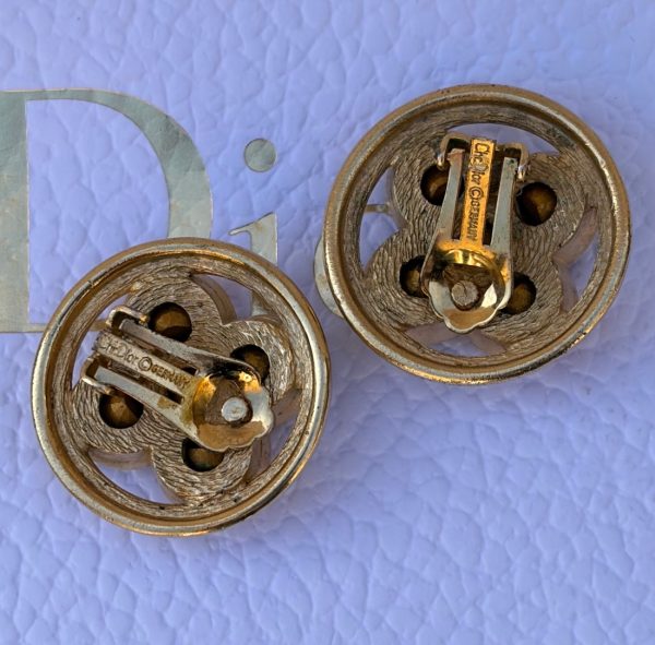 vintage christian dior paris 1980 red blue yellow cabochon glass crystals cross earrings