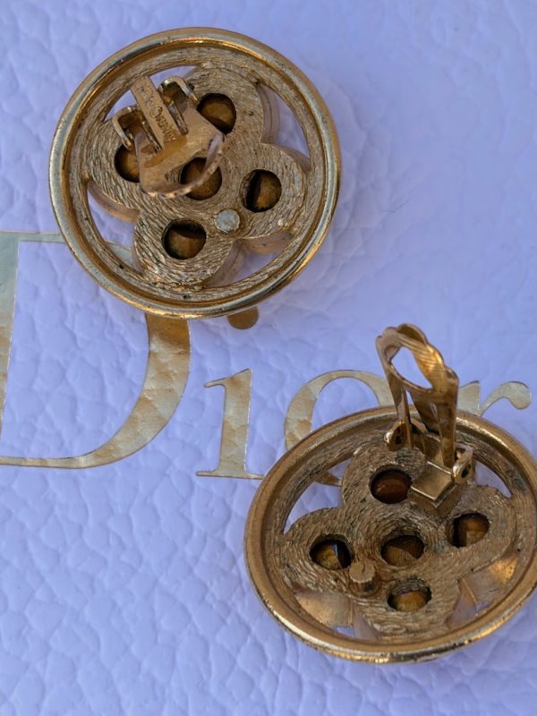 vintage christian dior paris 1980 red blue yellow cabochon glass crystals cross earrings