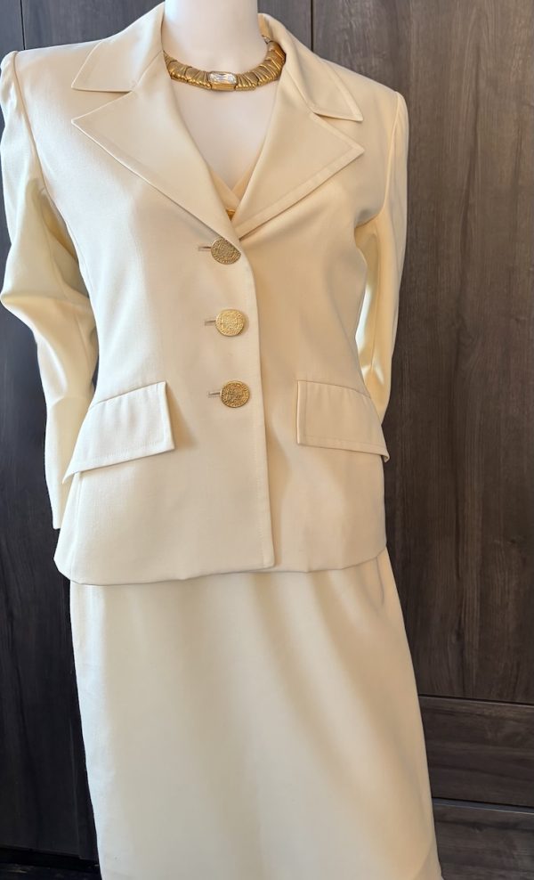 yves saint laurent variation vintage 2 pieces suit jacket & dress off white 1993