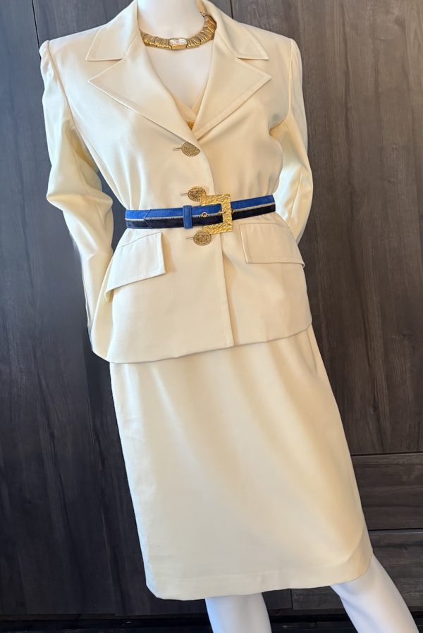 yves saint laurent variation vintage 2 pieces suit jacket & dress off white 1993