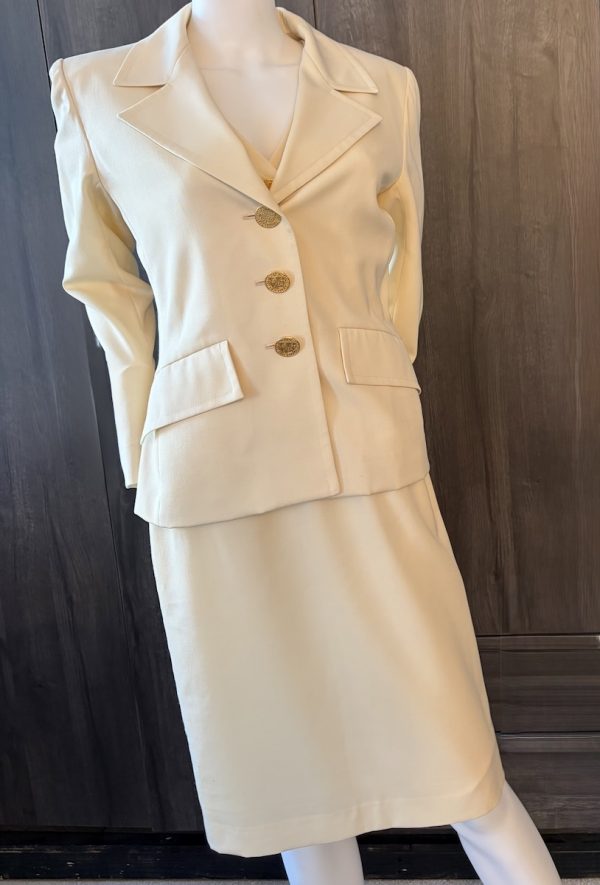 yves saint laurent variation vintage 2 pieces suit jacket & dress off white 1993