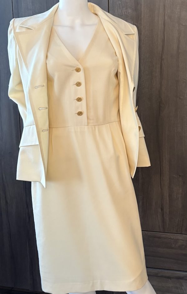 yves saint laurent variation vintage 2 pieces suit jacket & dress off white 1993