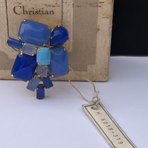 1966 christian dior by maison gripoix vintage blue glass flower brooch w/box