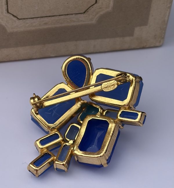1966 christian dior by maison gripoix vintage blue glass flower brooch w/box