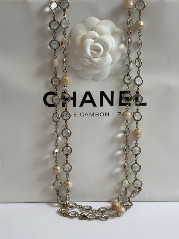 1981 chanel by robert goossens vintage long sautoir crystal & pearl byzantine necklace