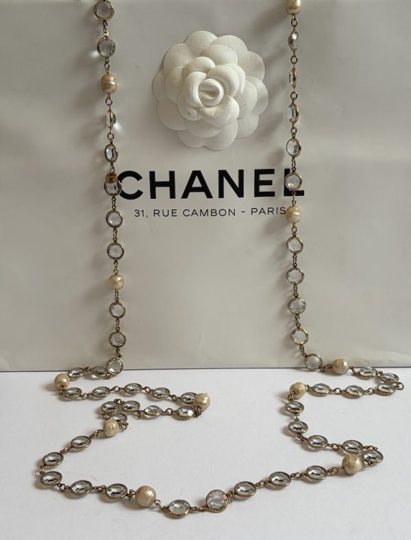 1981 chanel by robert goossens vintage long sautoir crystal & pearl byzantine necklace