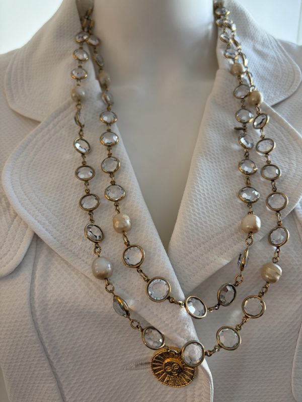 1981 chanel by robert goossens vintage long sautoir crystal & pearl byzantine necklace