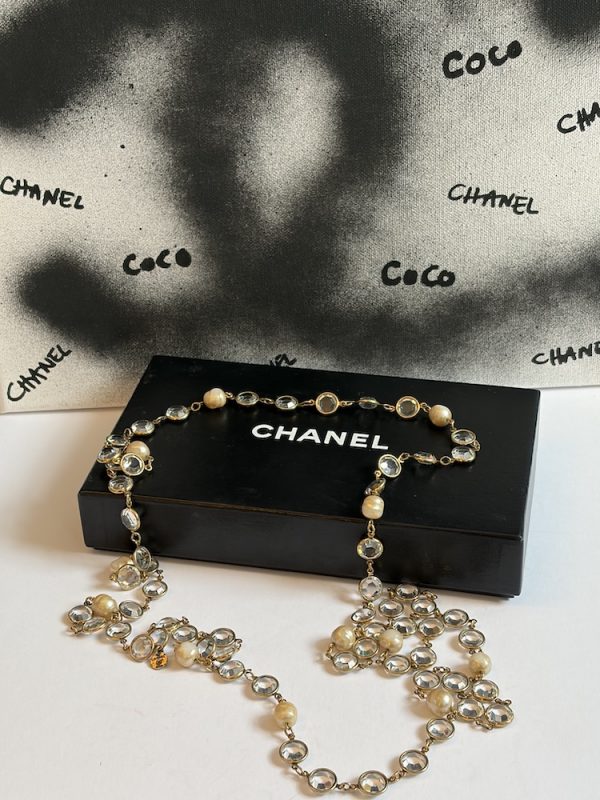 1981 chanel by robert goossens vintage long sautoir crystal & pearl byzantine necklace