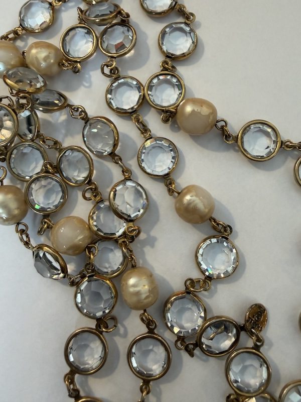 1981 chanel by robert goossens vintage long sautoir crystal & pearl byzantine necklace