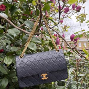 1983 chanel vintage archival iconic timeless 2.55 navy blue double flap 24k ghw w/box