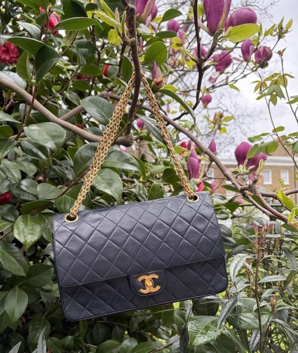 1983 chanel vintage archival iconic timeless 2.55 navy blue double flap 24k ghw w/box