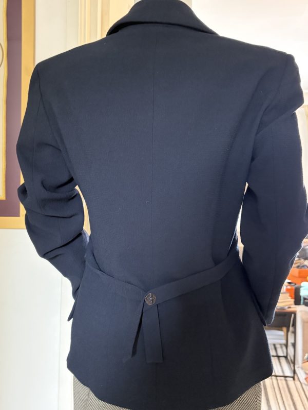 1990s christian lacroix bazar vintage navy blue fitted martingale wool crepe jacket