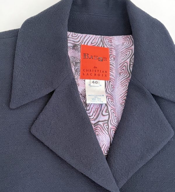 1990s christian lacroix bazar vintage navy blue fitted martingale wool crepe jacket