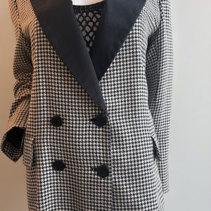 1990s yves saint laurent vintage double breasted black white houndstooth wool blazer smoking