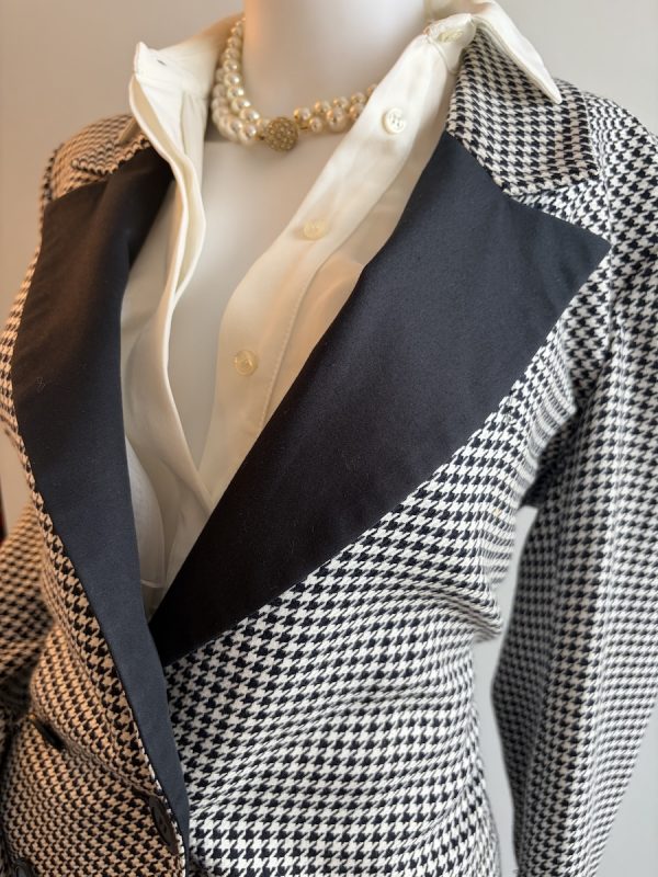 1990s yves saint laurent vintage double breasted black white houndstooth wool blazer smoking