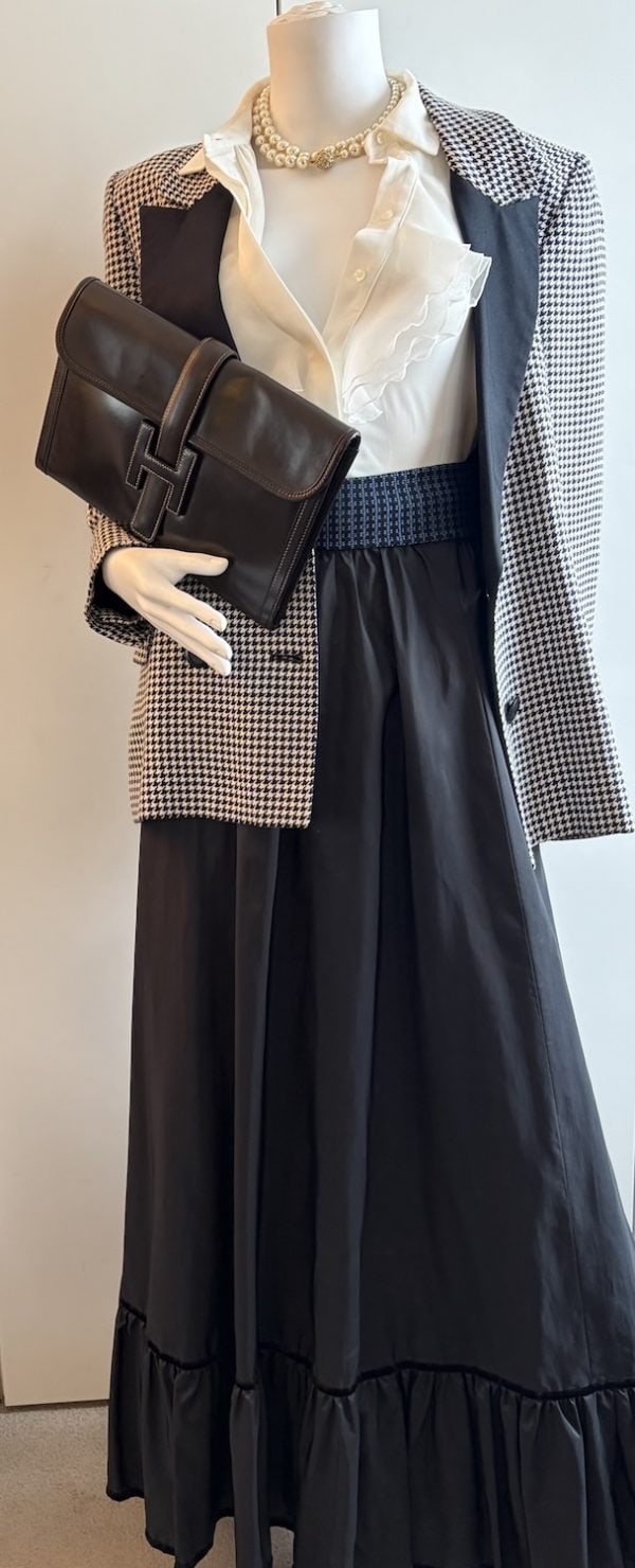 1990s yves saint laurent vintage double breasted black white houndstooth wool blazer smoking