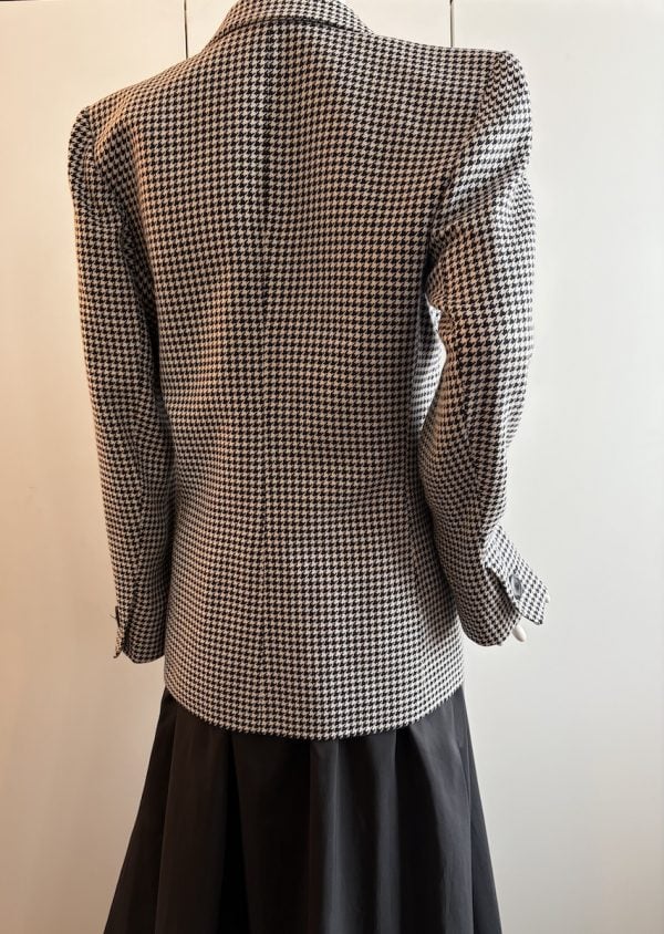 1990s yves saint laurent vintage double breasted black white houndstooth wool blazer smoking
