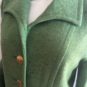1990s yves saint laurent vintage single breasted green wool tweed jewel buttons jacket