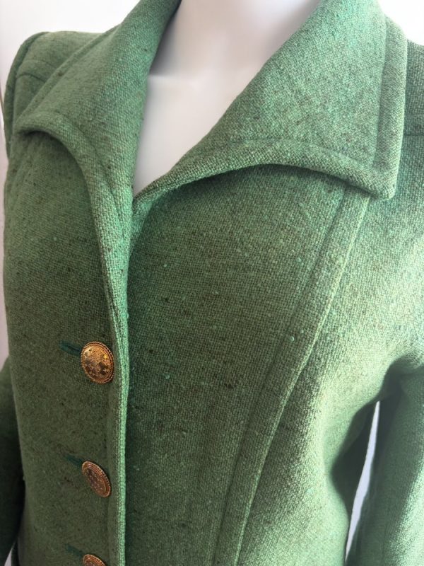 1990s yves saint laurent vintage single breasted green wool tweed jewel buttons jacket