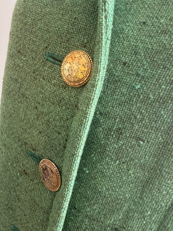 1990s yves saint laurent vintage single breasted green wool tweed jewel buttons jacket