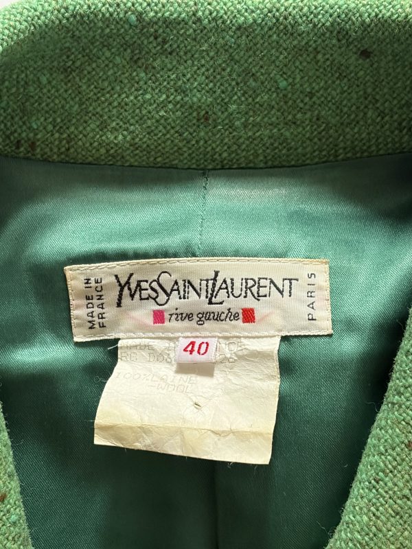 1990s yves saint laurent vintage single breasted green wool tweed jewel buttons jacket