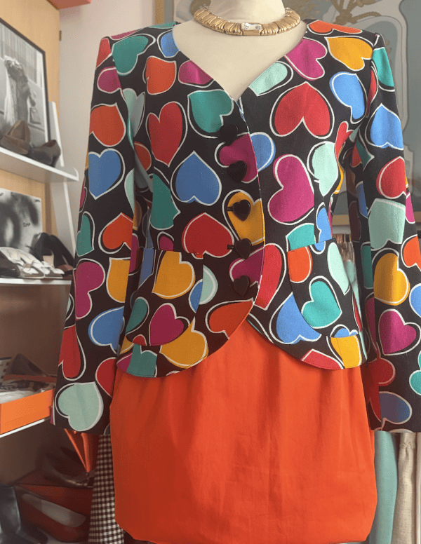 1992 yves saint laurent vintage black multi fitted hearts jacket