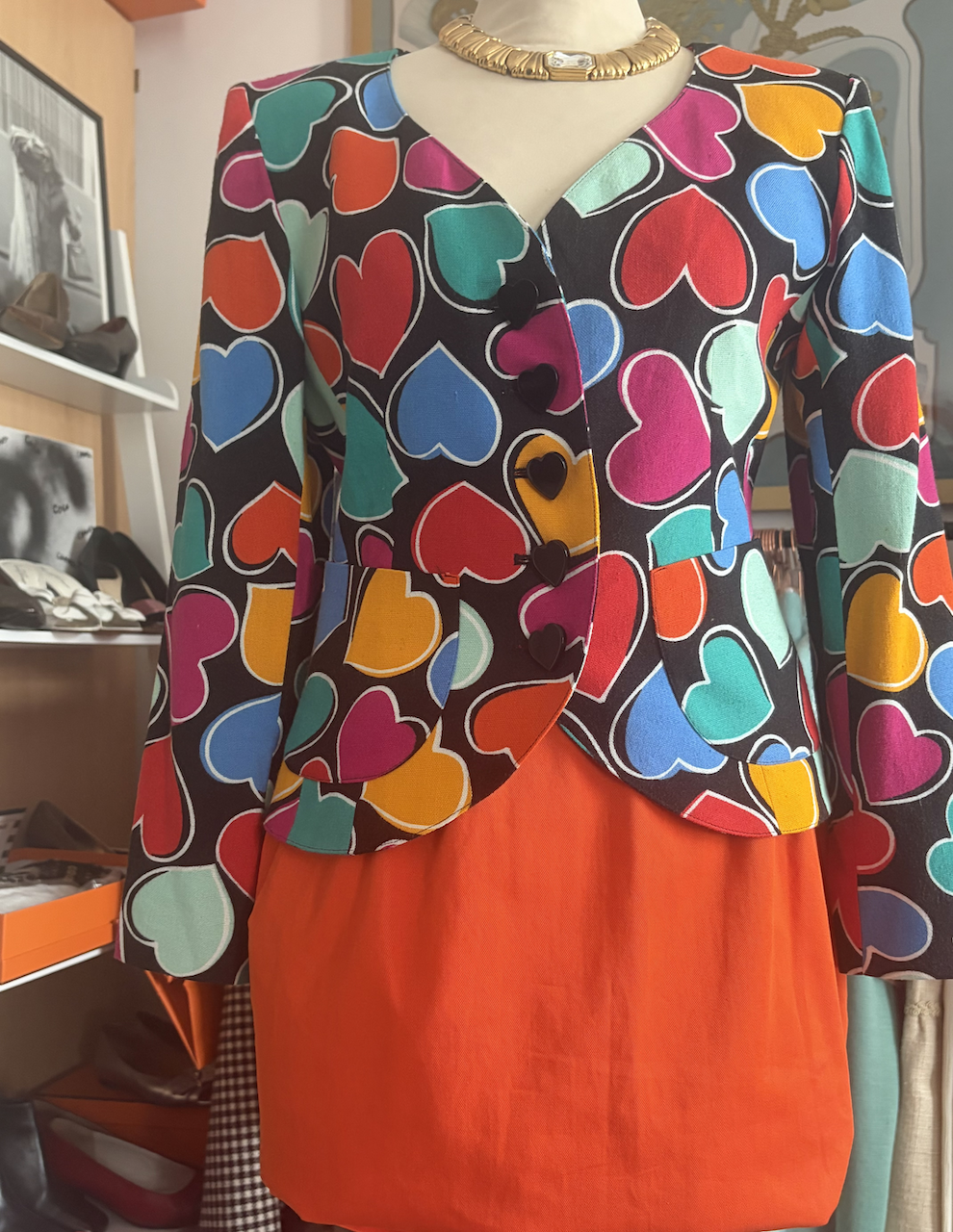 1992 yves saint laurent vintage black multi fitted hearts jacket