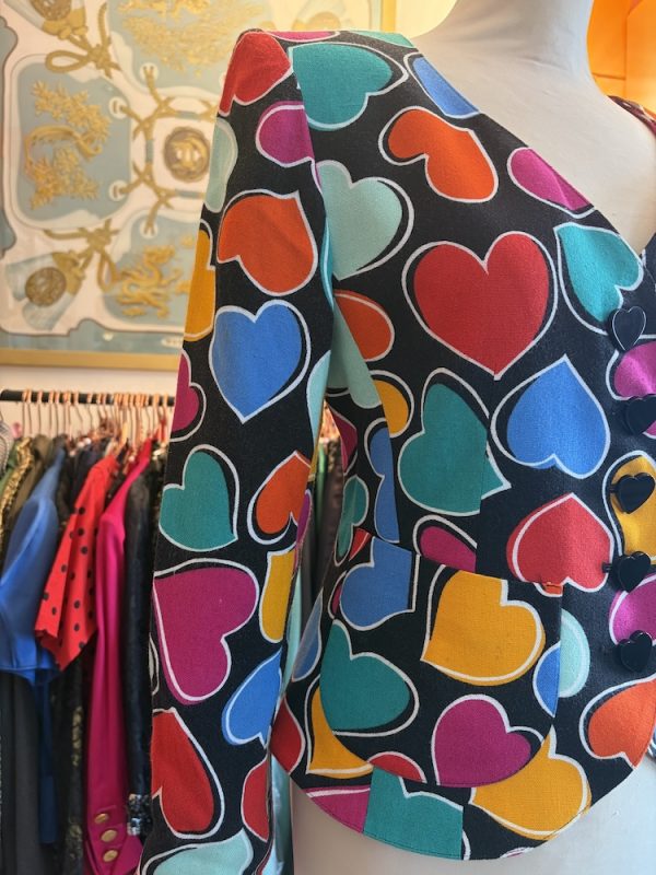 1992 yves saint laurent vintage black multi fitted hearts jacket