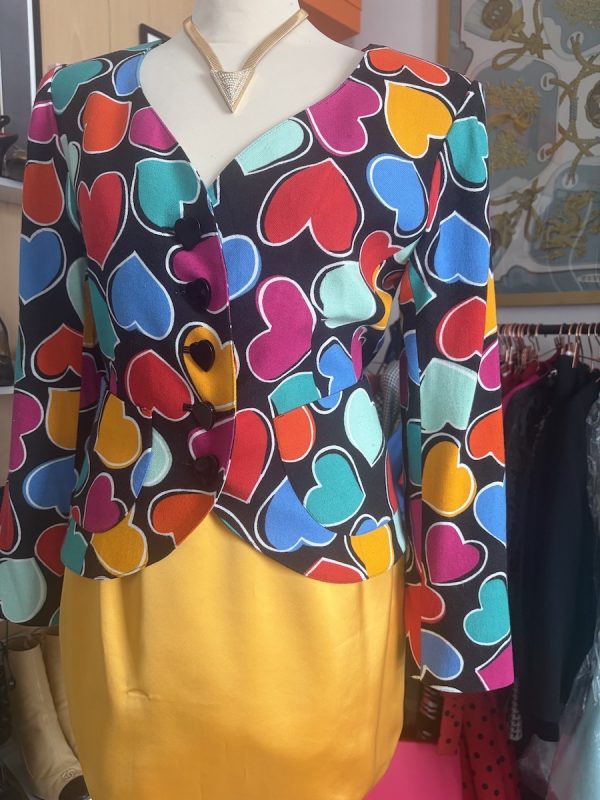 1992 yves saint laurent vintage black multi fitted hearts jacket