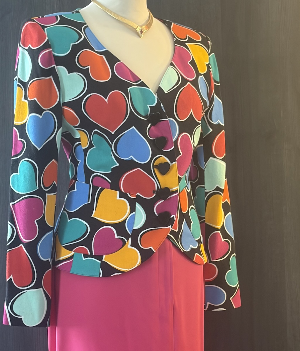 1992 yves saint laurent vintage black multi fitted hearts jacket