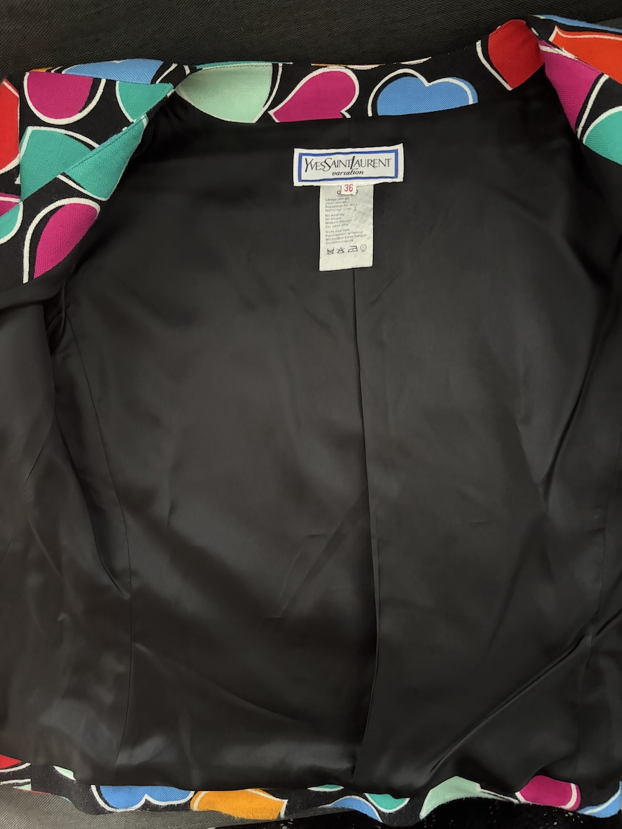 1992 yves saint laurent vintage black multi fitted hearts jacket