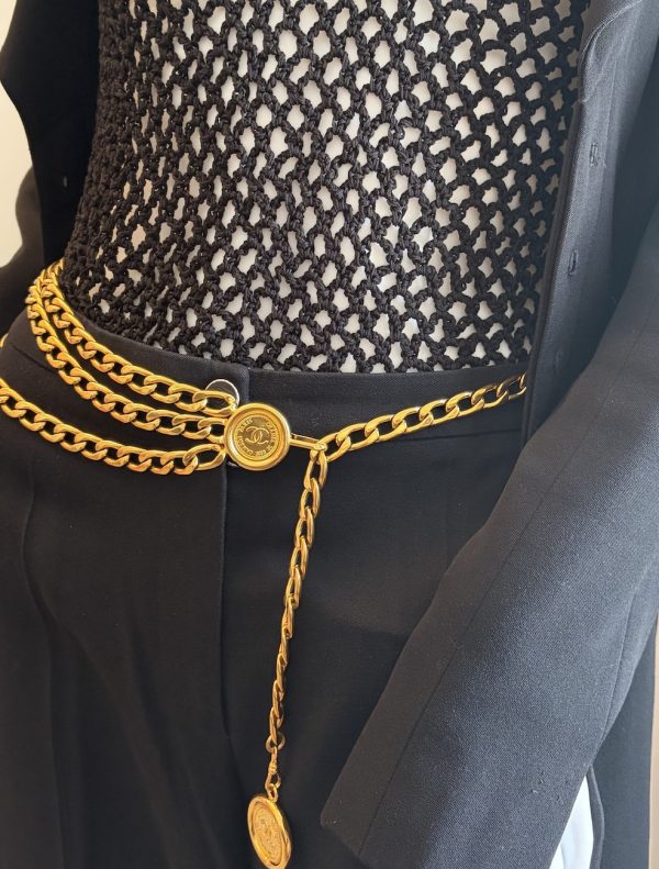 chanel by karl lagerfeld 1984 runway vintage belt chain cc logo charm medallion collector