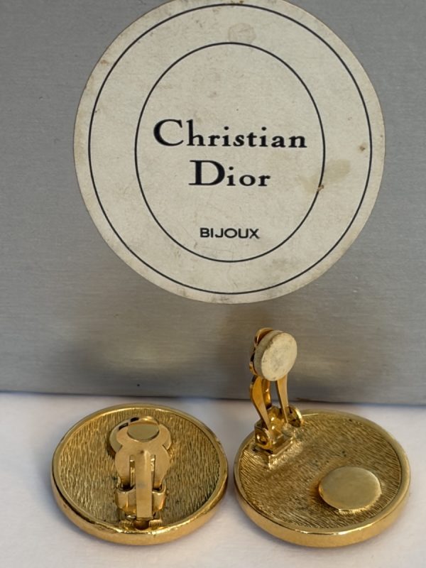 christian dior vintage cd monogram 24k gold round earrings c.1980s