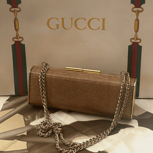 1970s gucci collector lizard tan clutch lizard double chain bag