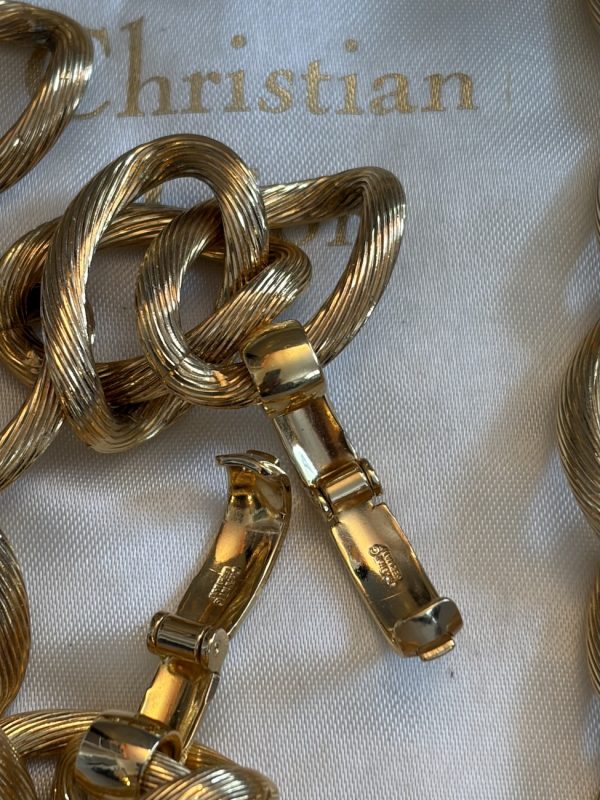 1980s CHRISTIAN DIOR Gold Tone Twisted Oval Link Chain Necklace