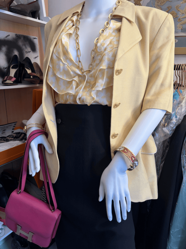 1980s louis feraud short sleeves yellow jacket cream piping jewel buttons