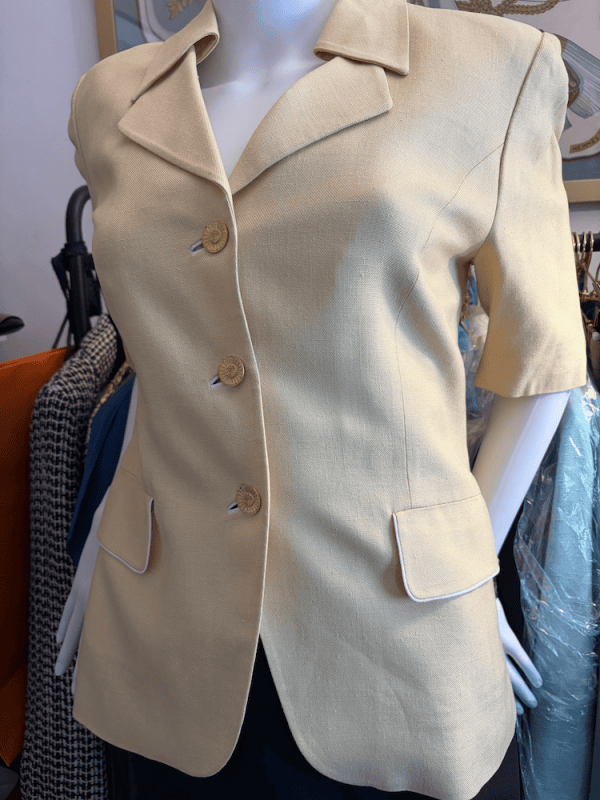 1980s louis feraud short sleeves yellow jacket cream piping jewel buttons