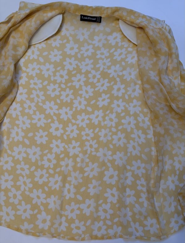 1980s louis feraud yellow white floral print silk georgette ruffle top