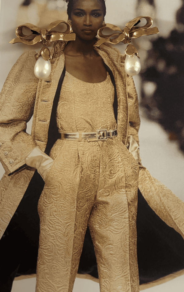 1988 yves saint laurent by robert goossens runway drop pearl gold bow earrings