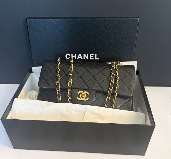 1989 chanel 2.55 classic timeless lambskin 24k gold plated small 23.5 double flap bag
